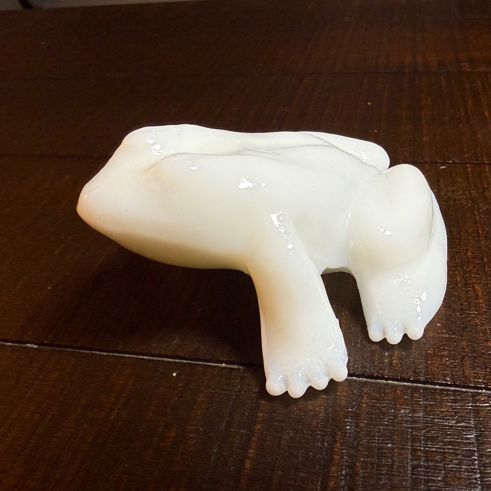 Frog Figurine White Milk Glass Vintage Paperweight Decor